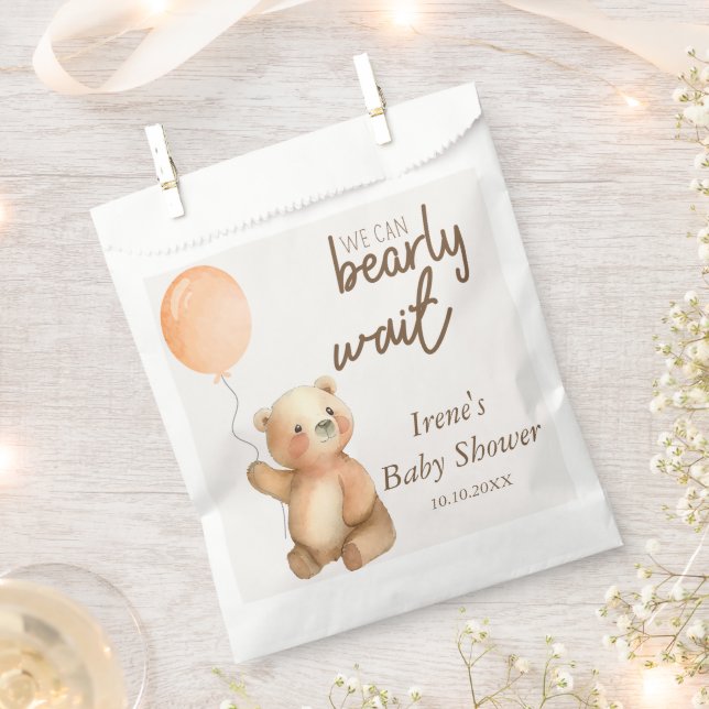 Cute Bearly Wait Teddy Bear Baby Shower Favor Bag (Clipped)