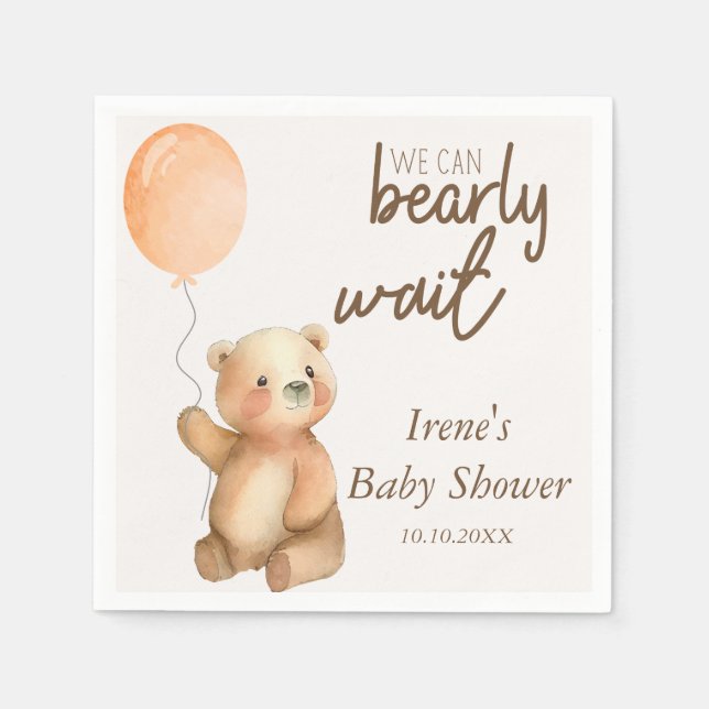 Cute Bearly Wait Teddy Bear Baby Shower Napkins (Front)