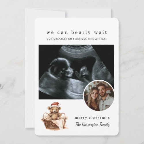 Cute Bearly Wait Watercolor Christmas Baby Reveal Holiday Card