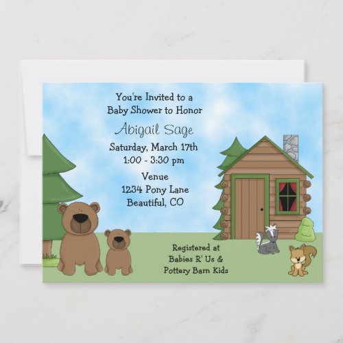 Cute Bear &amp; Cabin Baby Shower Invitation