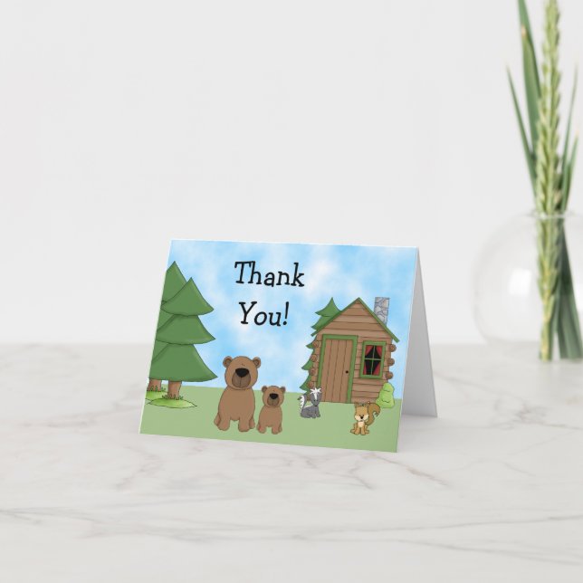 Cute Bears and Cabin Thank You Card (Front)