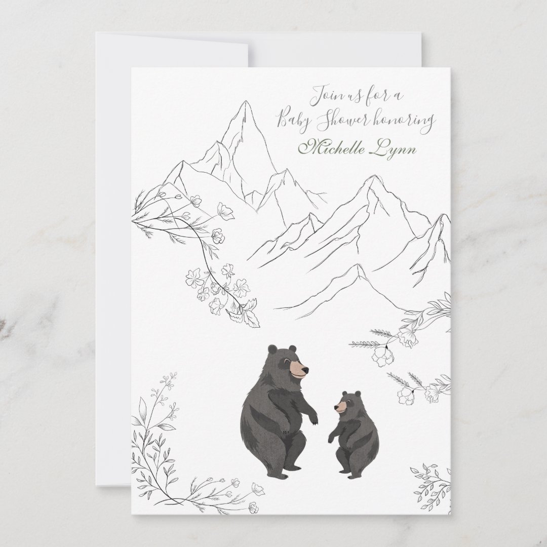 Cute Bears and Mountain Woodland Baby Shower Invitation | Zazzle