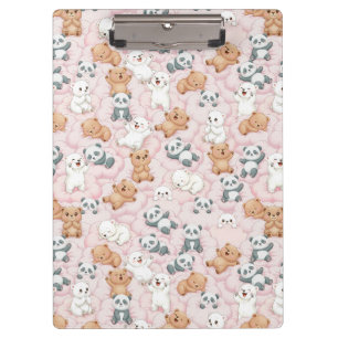 Cute Bears and Pandas on Pink Clouds Seamless Clipboard