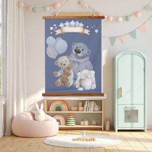 cute bears and teddy bunny with balloons hanging tapestry