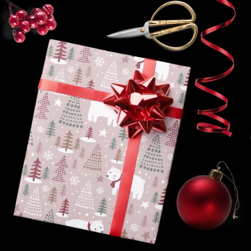 Cute Bears and Trees Christmas Patterned Wrapping Paper