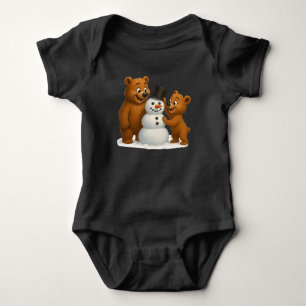 cute bears building a snowman baby bodysuit