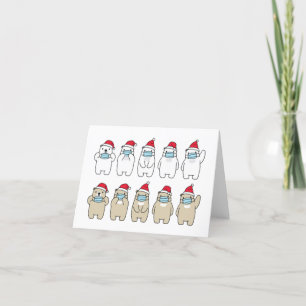 Cute bears Christmas hat mask Holiday Card