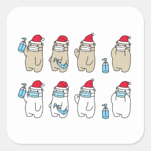 Cute bears Christmas hat mask sanitizer Square Sticker
