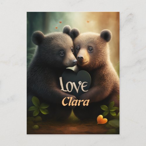 Cute bears hugging in love  postcard