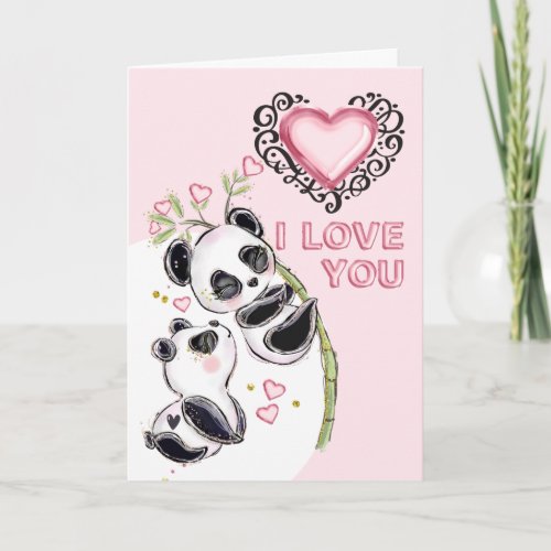 Cute bears I love you pink heart foil romantic Card