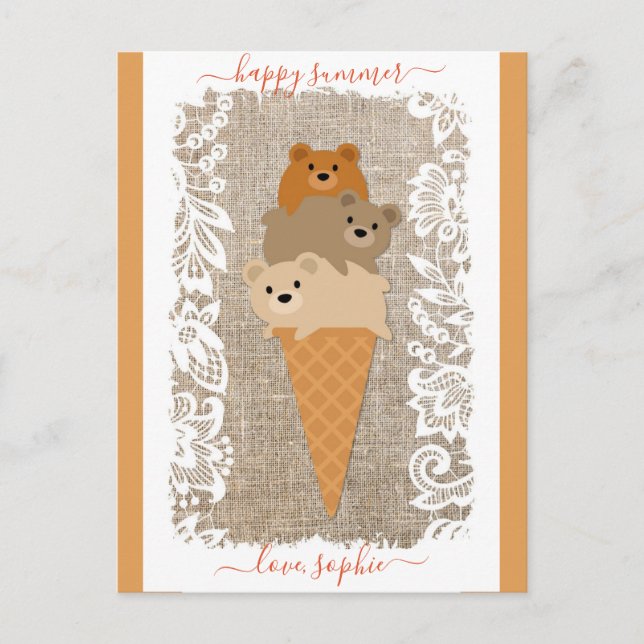 Cute Bears Ice Cream Cone Happy Summer Postcard (Front)