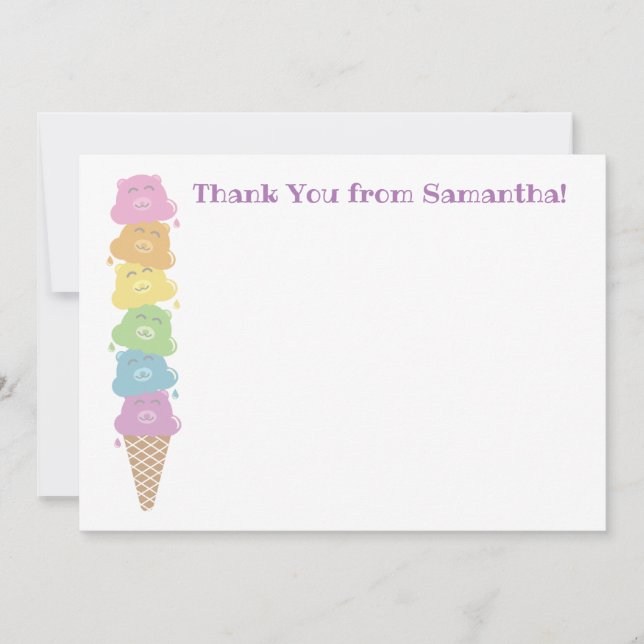 Cute Bears Ice Cream Flat Panel Thank You Cards (Front)