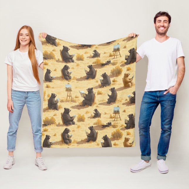 Cute Bears In Art Class Animal Fun Pattern Fleece Blanket (In Situ)