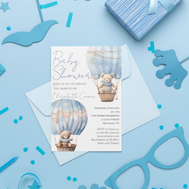 Cute Bears in Balloon Baby Boy Shower Invitation (Cute Bears in Balloon Baby Boy Shower Invitation)