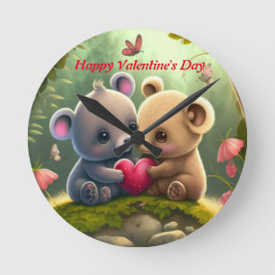 Cute bears in love hug eachother round clock