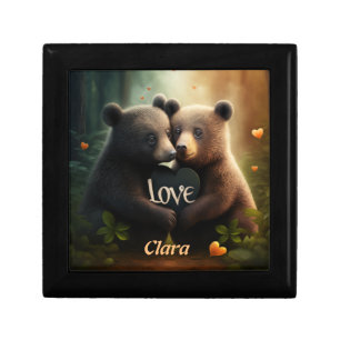 Cute bears in love hugging gift box