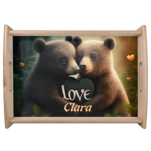 Cute bears in love hugging serving tray
