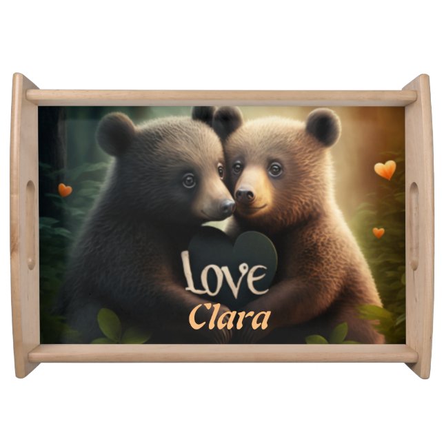 Cute bears in love hugging  serving tray (Front)