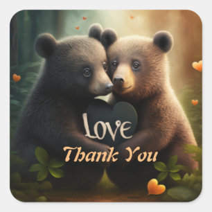 Cute bears in love hugging  square sticker