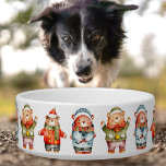 Cute bears in Santa hat Christmas winter pet Bowl<br><div class="desc">Cute bears in Santa hat,  cheerful,  happy,  watercolor Christmas,  winter pet bowl.</div>