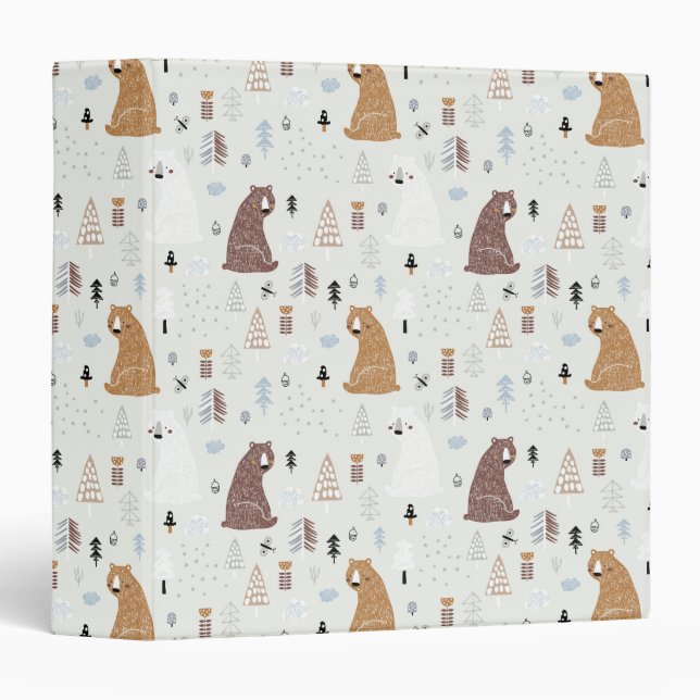 Cute Bears in the Woods Pattern 3 Ring Binder (Front/Spine)