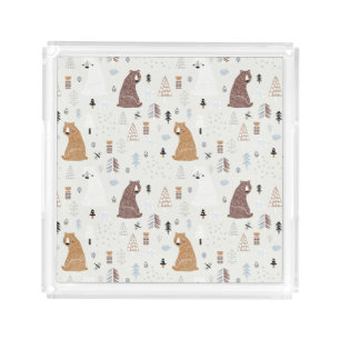 Cute Bears in the Woods Pattern Acrylic Tray