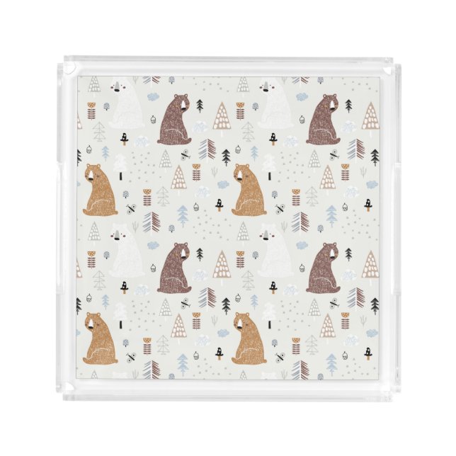 Cute Bears in the Woods Pattern Acrylic Tray (Front)