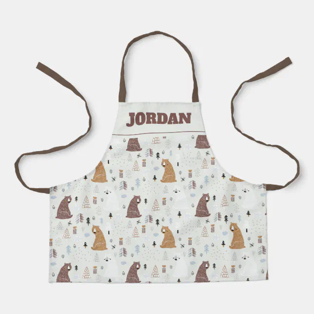 Cute Bears in the Woods Pattern Apron | Zazzle