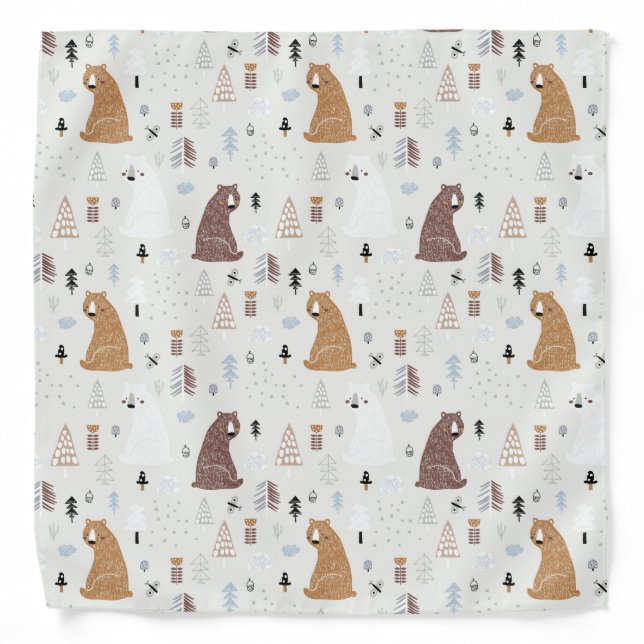 Cute Bears in the Woods Pattern Bandana (Front)