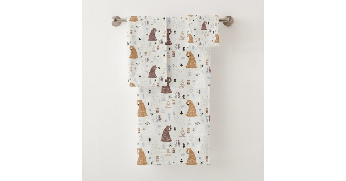 Cute Bears in the Woods Pattern Bath Towel Set | Zazzle