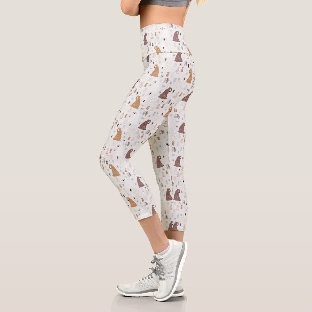 Cute Bears in the Woods Pattern Capri Leggings (Left)