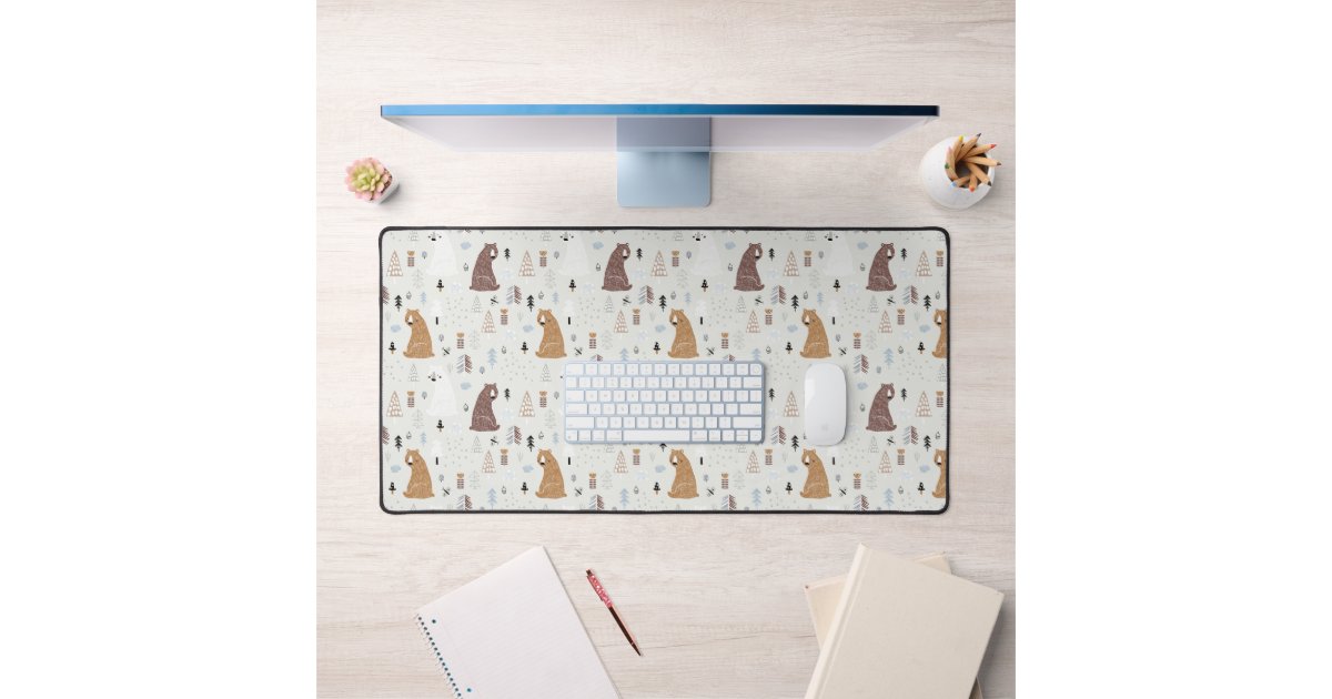Cute Bears in the Woods Pattern Desk Mat | Zazzle