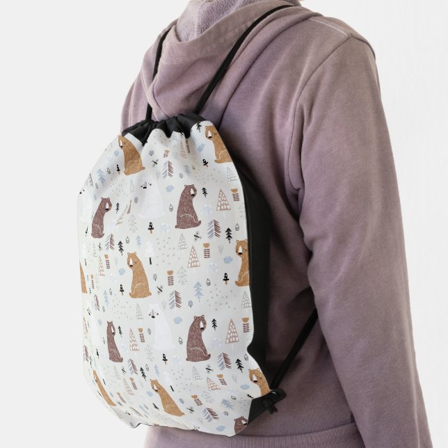 Cute Bears in the Woods Pattern Drawstring Bag (Insitu)