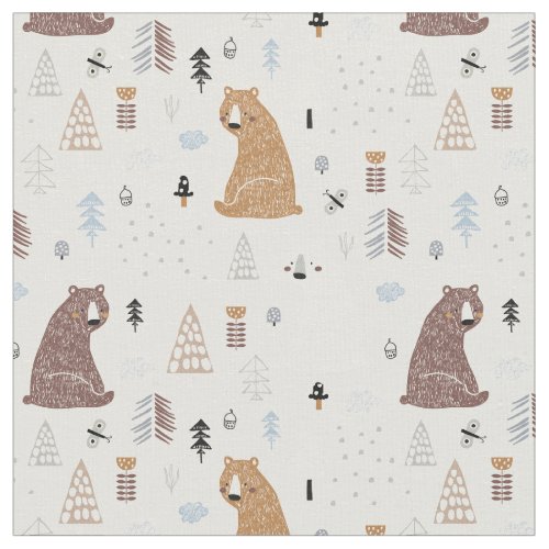 Cute Bears in the Woods Pattern Fabric