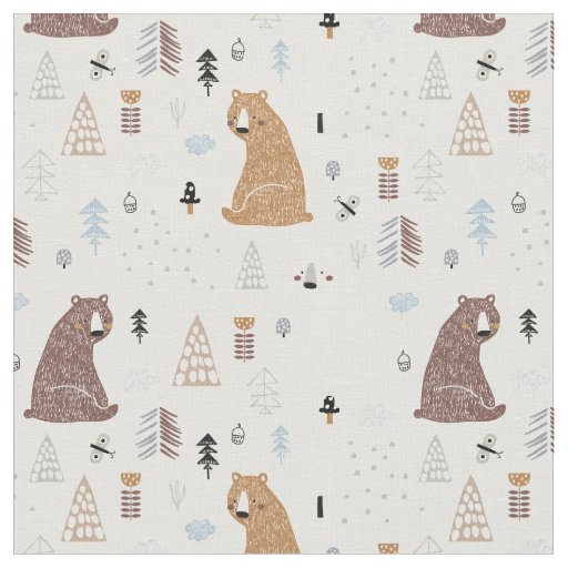 Cute Bears in the Woods Pattern Fabric | Zazzle