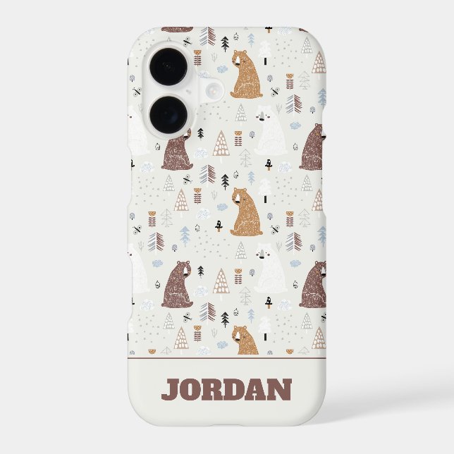 Cute Bears in the Woods Pattern iPhone Case (Back)