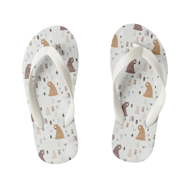 Cute Bears in the Woods Pattern Kid's Flip Flops (Footbed)