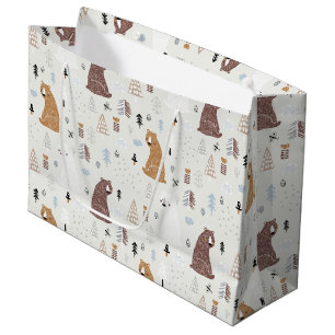 Cute Bears in the Woods Pattern Large Gift Bag