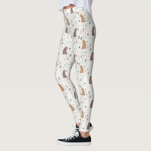 Cute Bears in the Woods Pattern Leggings