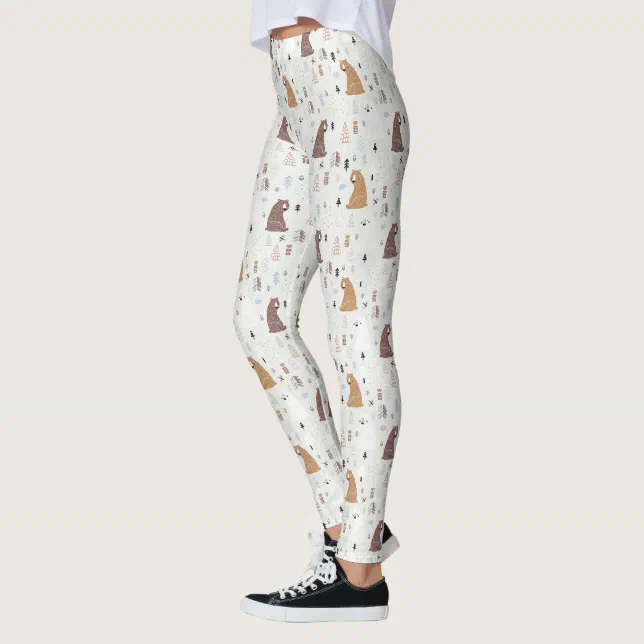 Cute Bears in the Woods Pattern Leggings | Zazzle