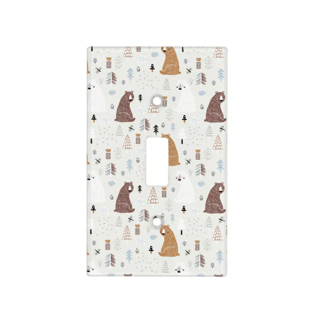 Cute Bears in the Woods Pattern Light Switch Cover | Zazzle
