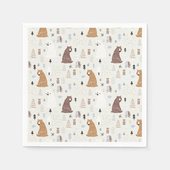 Cute Bears in the Woods Pattern Napkins (Front)