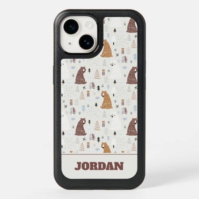 Cute Bears in the Woods Pattern Otterbox iPhone Case (Back)