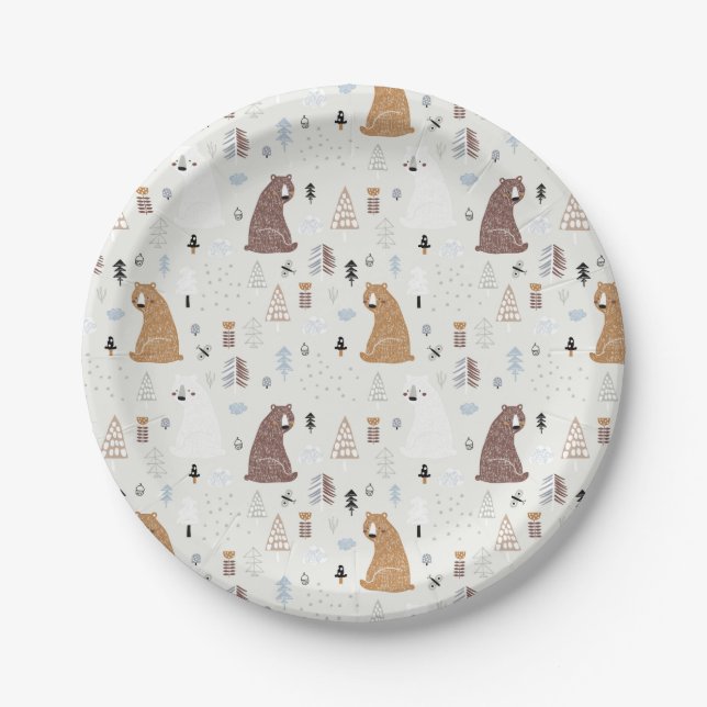 Cute Bears in the Woods Pattern Paper Plates (Front)
