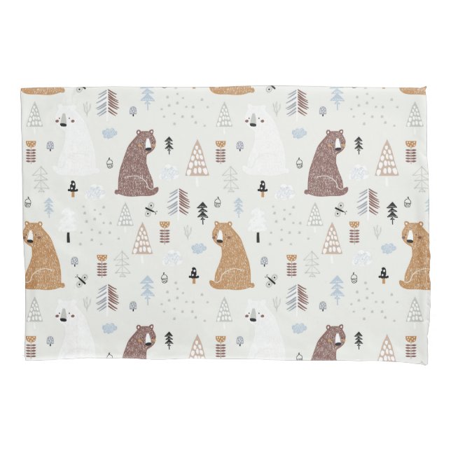 Cute Bears in the Woods Pattern Pillow Case (Front)