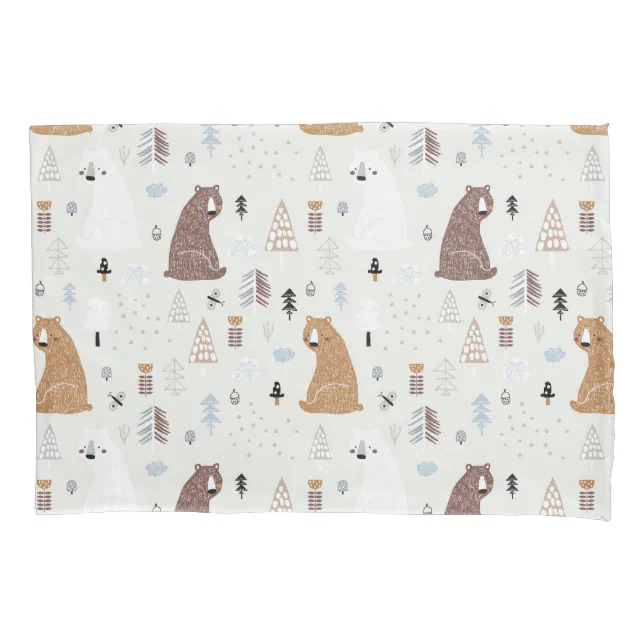 Cute Bears in the Woods Pattern Pillow Case | Zazzle
