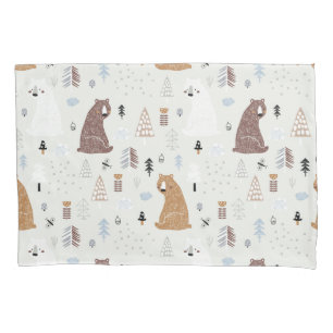 Cute Bears in the Woods Pattern Pillow Case