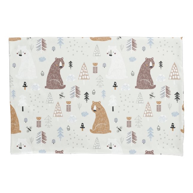 Cute Bears in the Woods Pattern Pillow Case (Front)