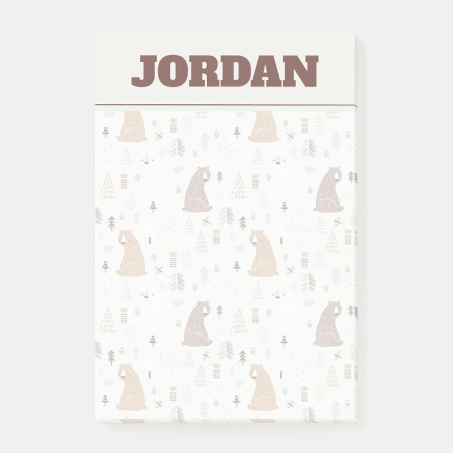 Cute Bears in the Woods Pattern Post-it Notes (Front)