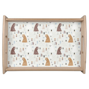 Cute Bears in the Woods Pattern Serving Tray